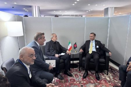 تصویری از دیدار پزشکیان و نخست وزیر بنگلادش در حاشیه اجلاس سازمان ملل/ حاجی میرزایی هم بود